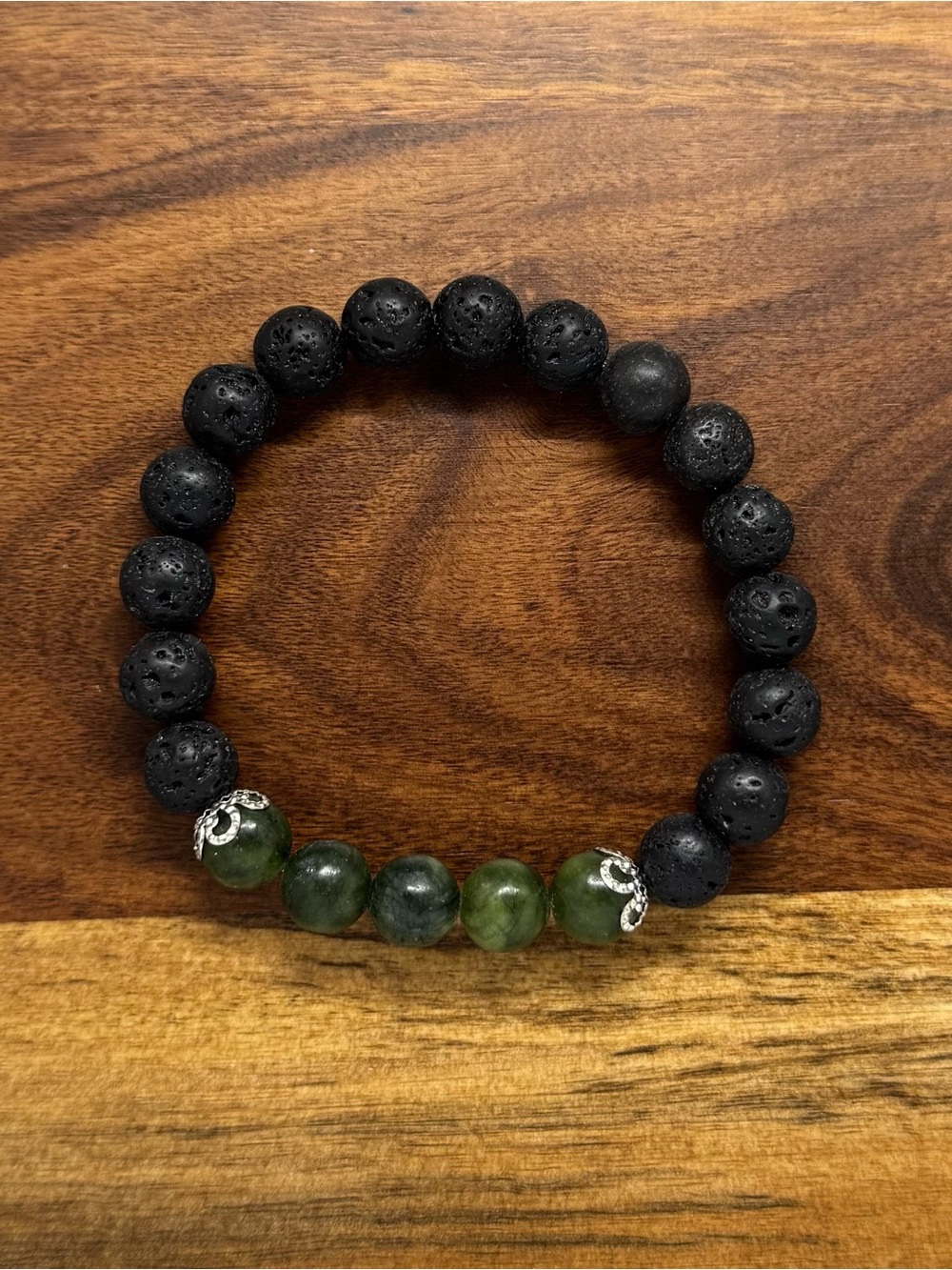 ✨ Handmade Jade & Lava Stone Stretch Bracelet ✨